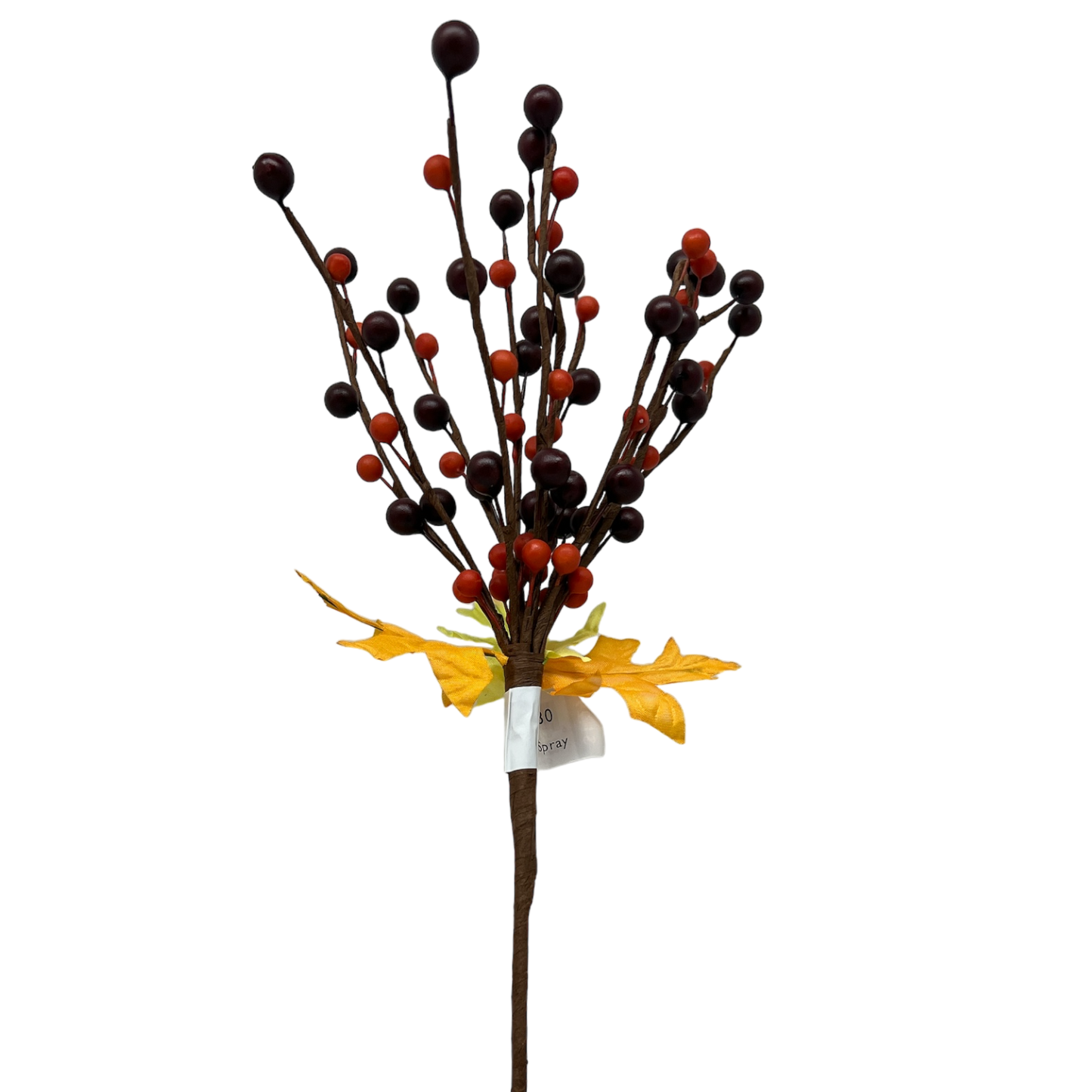 Orange Burgandy Berry Spray With Autumn Leaves 10 Inch