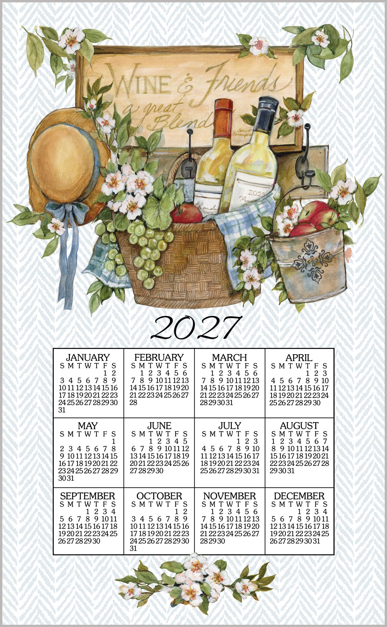 2027 Linen Calendar Towel - Wine Basket