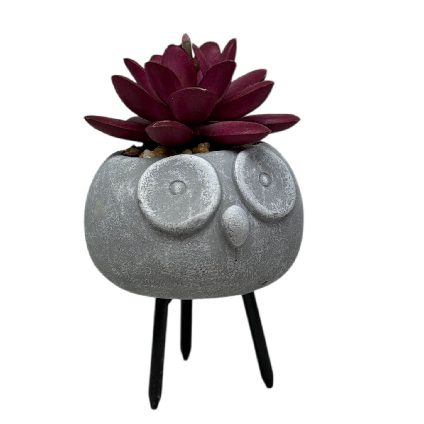 Faux Purple Succulent In Planter - Owl