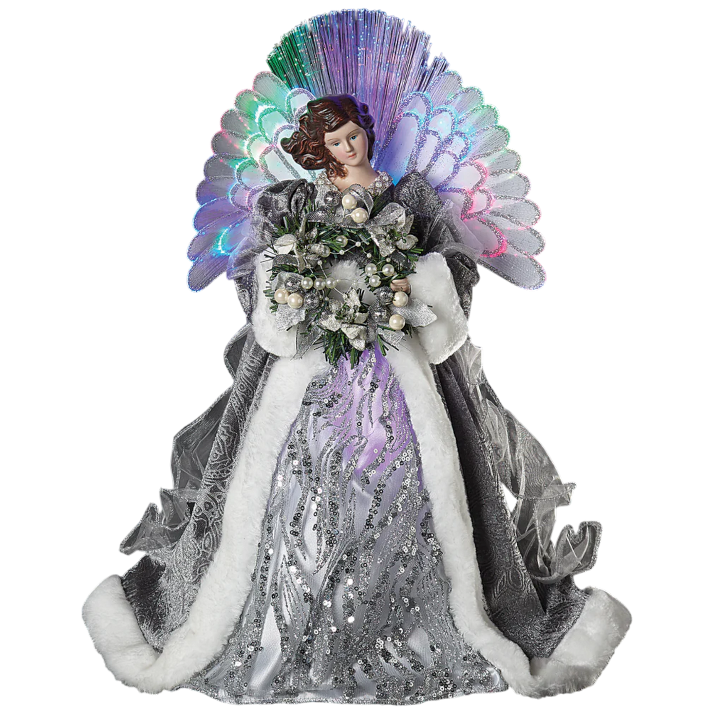 Ivory Lace Fiber Optic Angel Tree Topper – 16 Inch