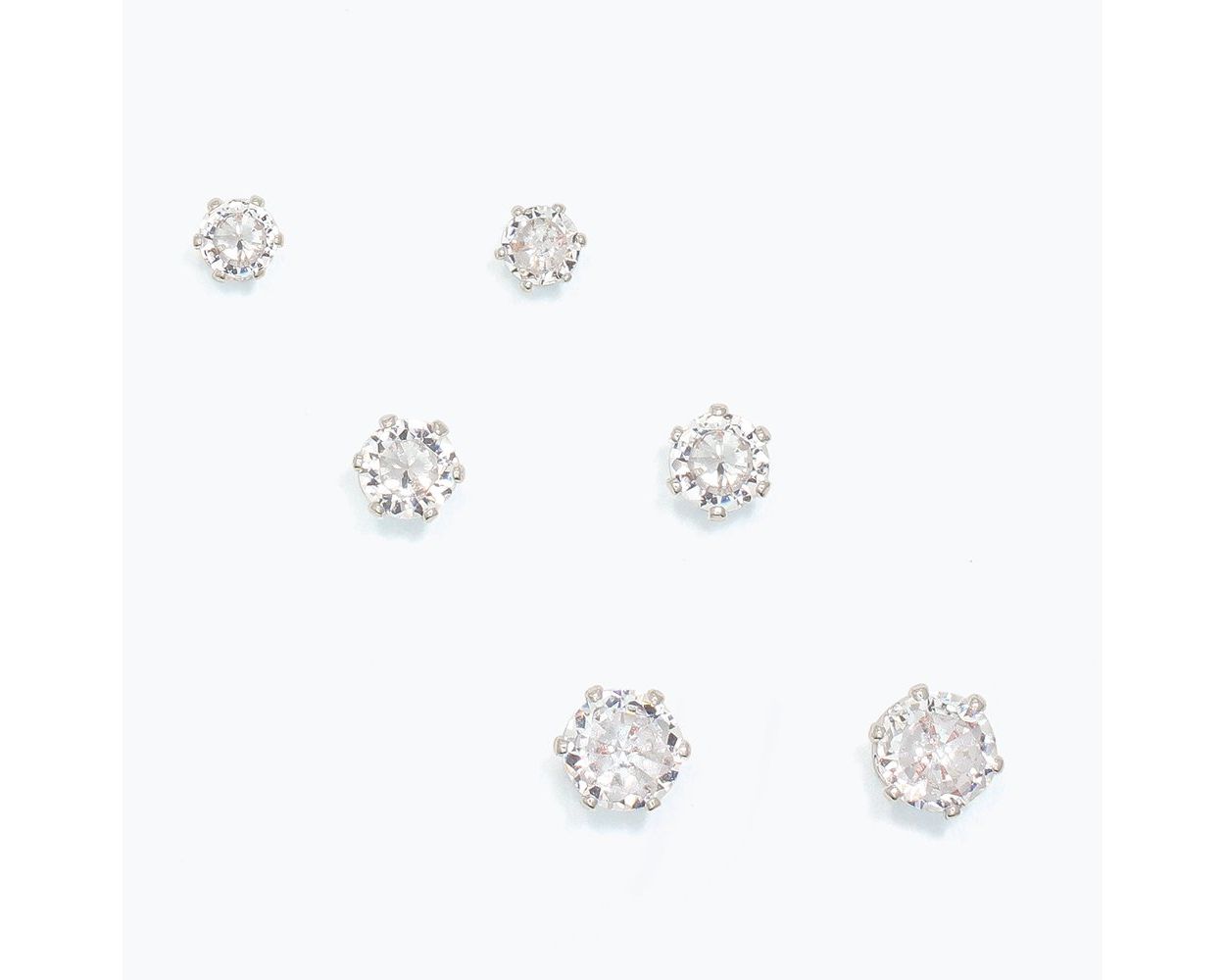 Cubic Zirconia Stud Earring Set – Silver-Tone Prong Settings