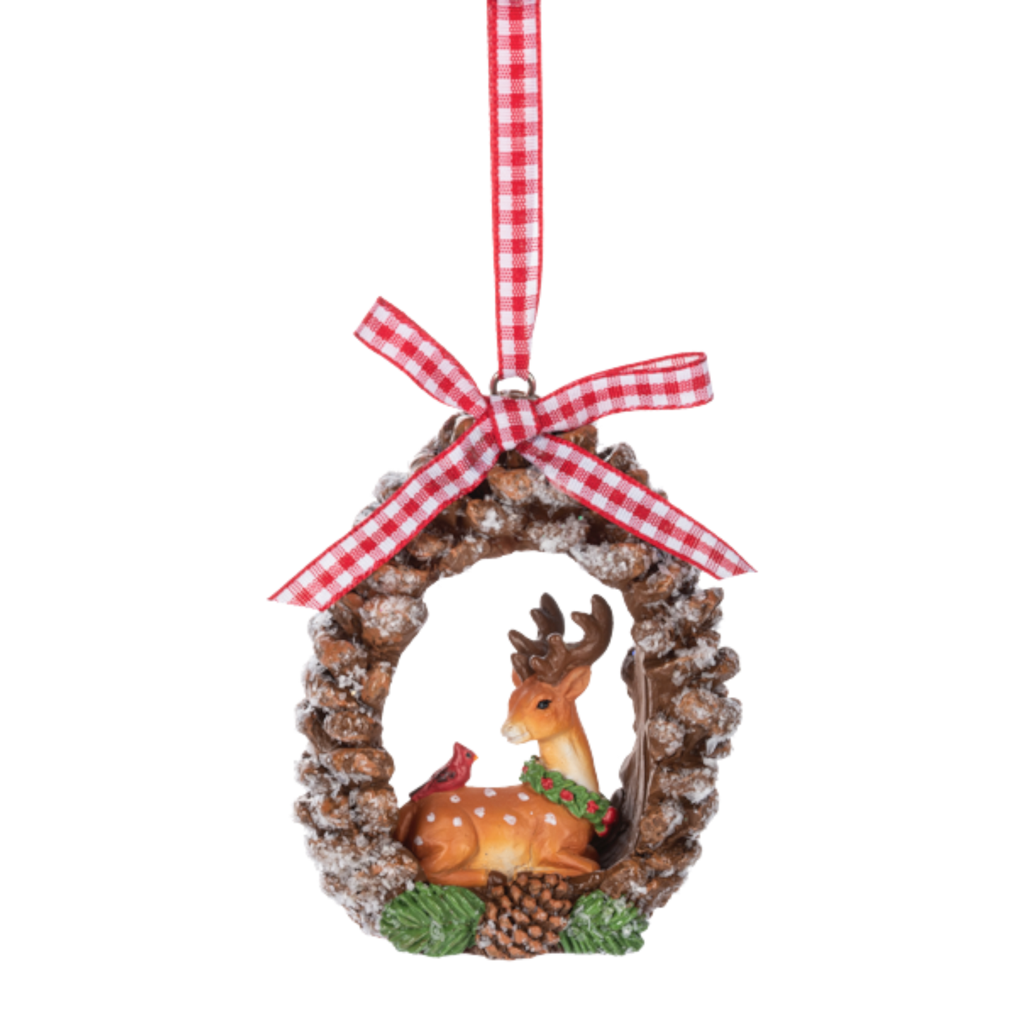 Festive Reindeer Forest Pinecone Wreath Ornament