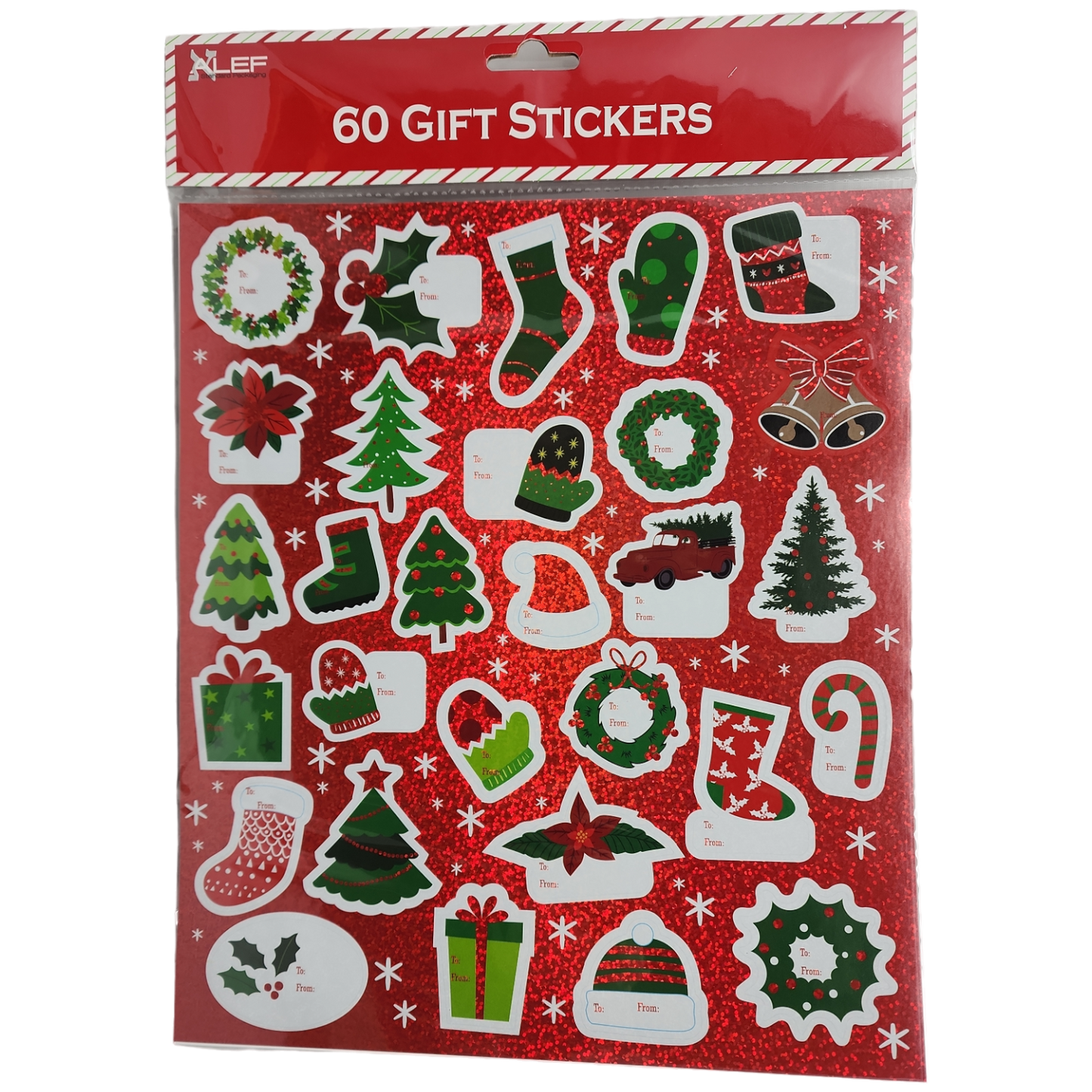 60 Count Peel and Stick Gift Tags - Wreath / Holly / Stocking