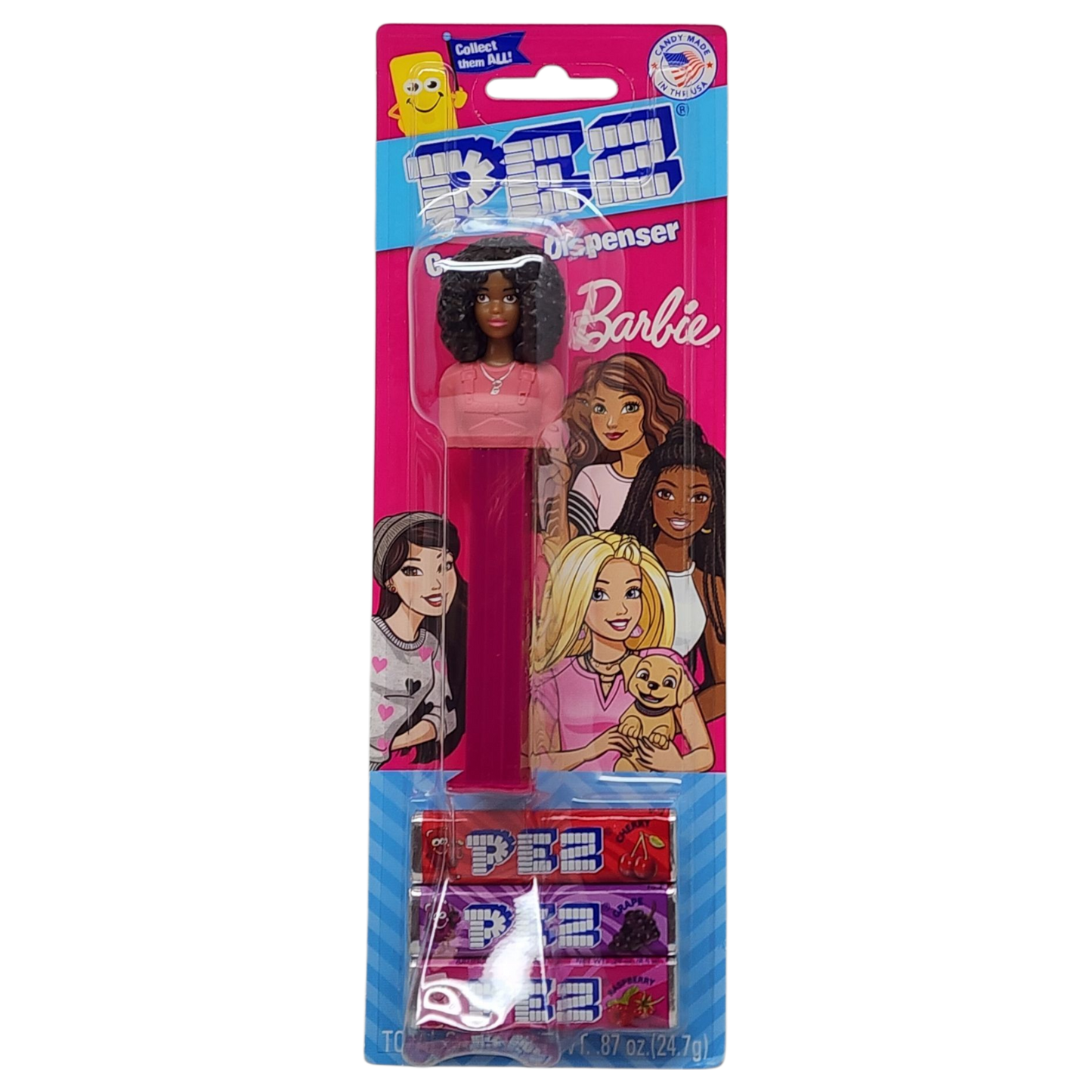 Pez Barbie Dispenser with 3 Candy rolls - Black Hair Barbie