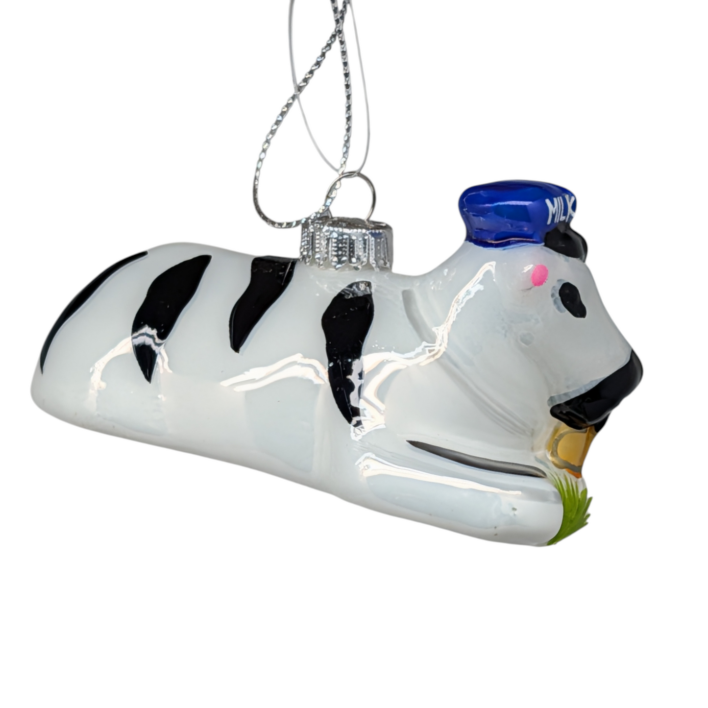 Glass Milk Cow Figurine Ornament - 4 Inch