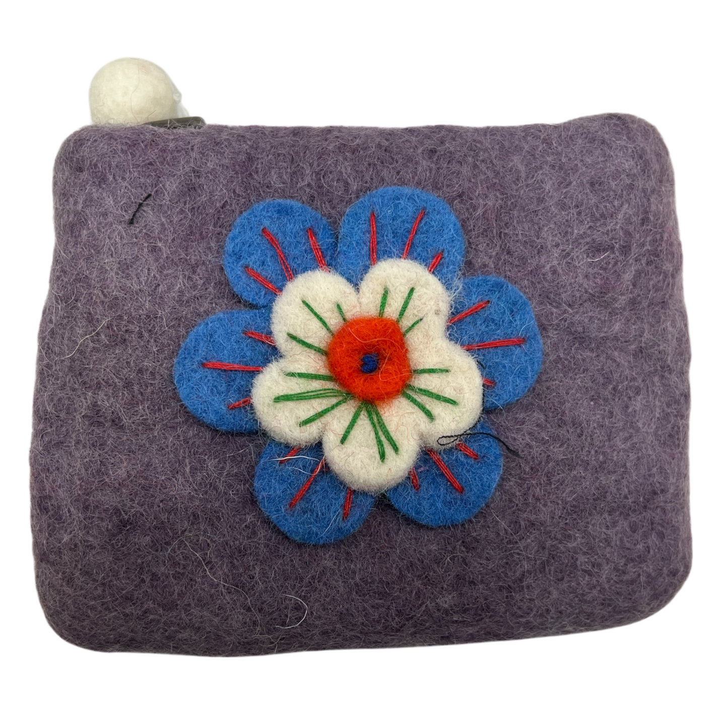 Felt Wool Lavender Coin Purse with Flower Applique