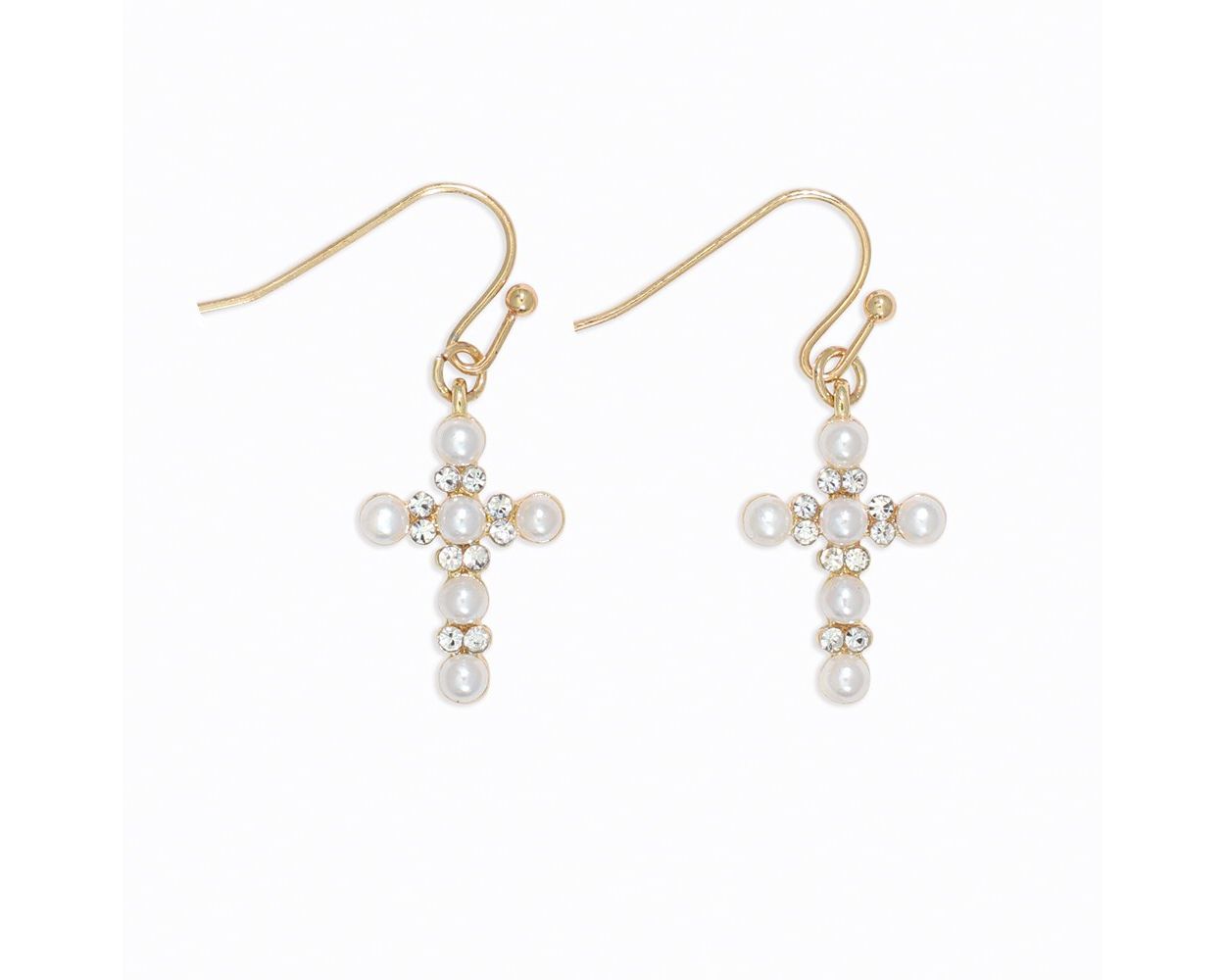 Pearl And Crystal Cross Earrings