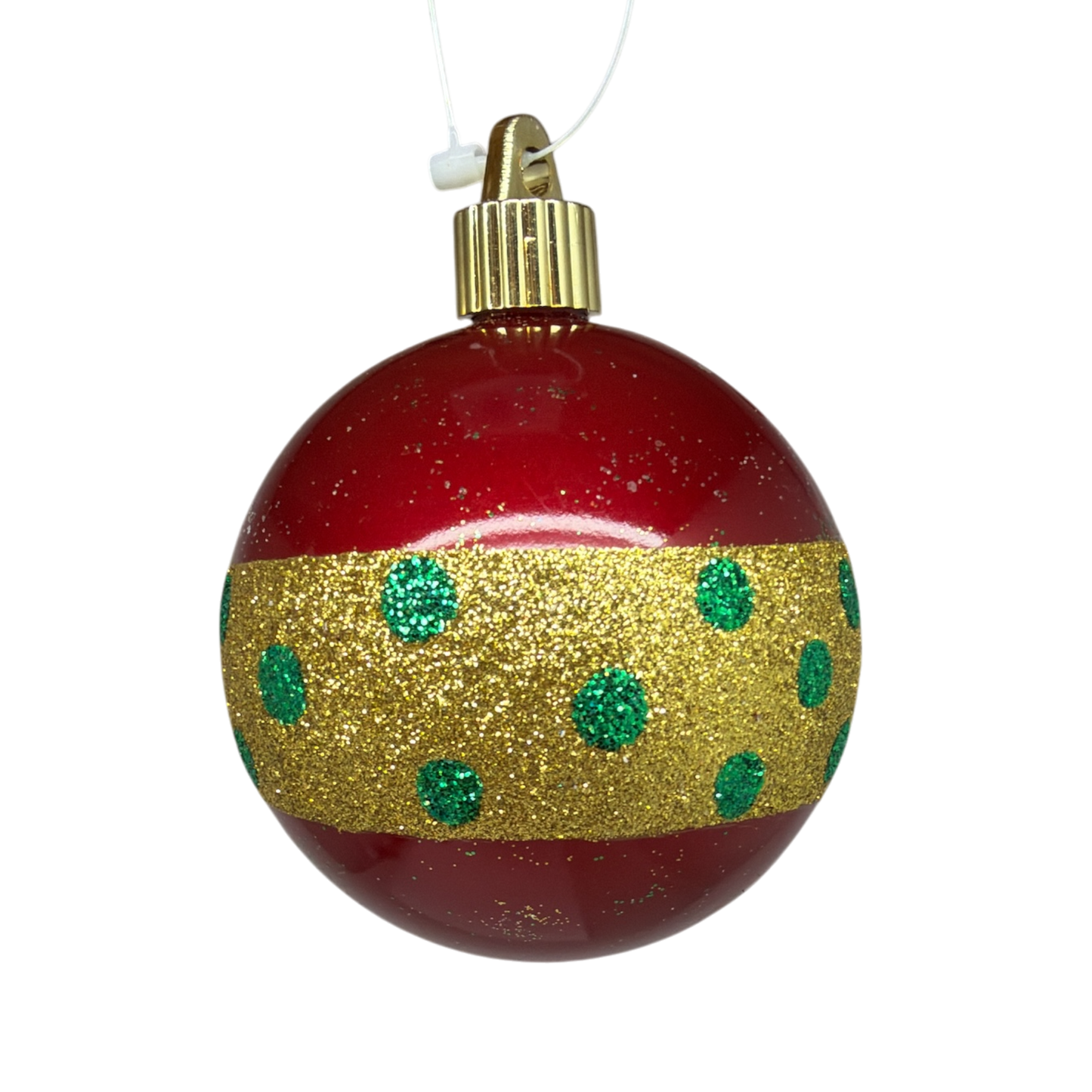 Candy Red Shatterproof Ball Ornament With Gold Glitter Band