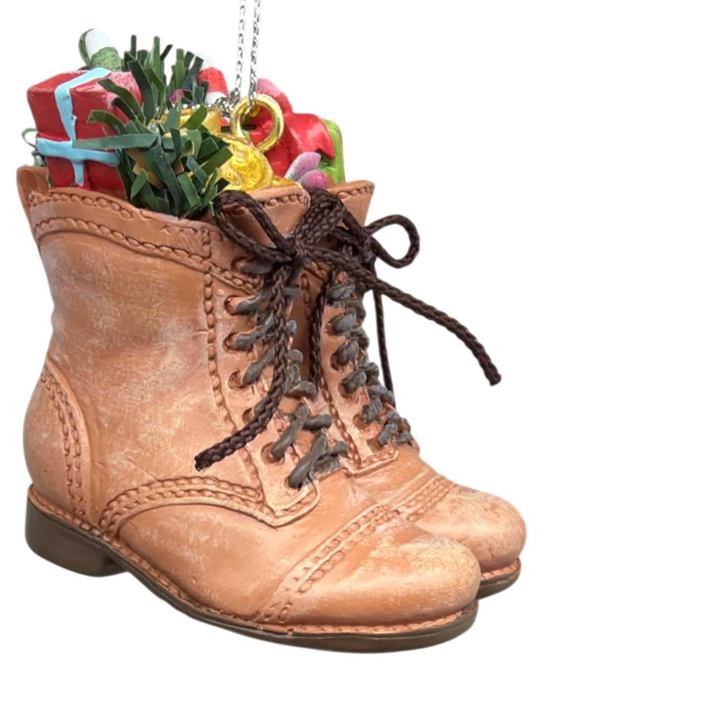 Filled Boots With Joy Ornament - Brown