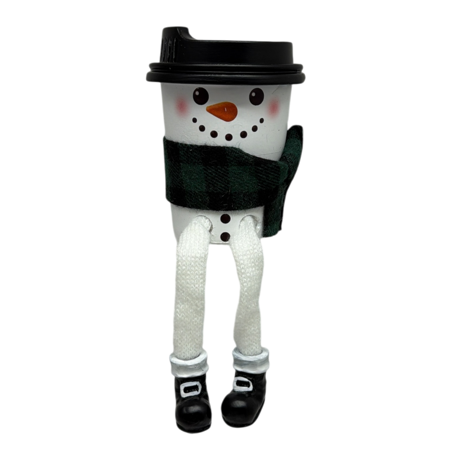 Cup of Cheer Snowmen Shelfsitters - Green and Black Scarf