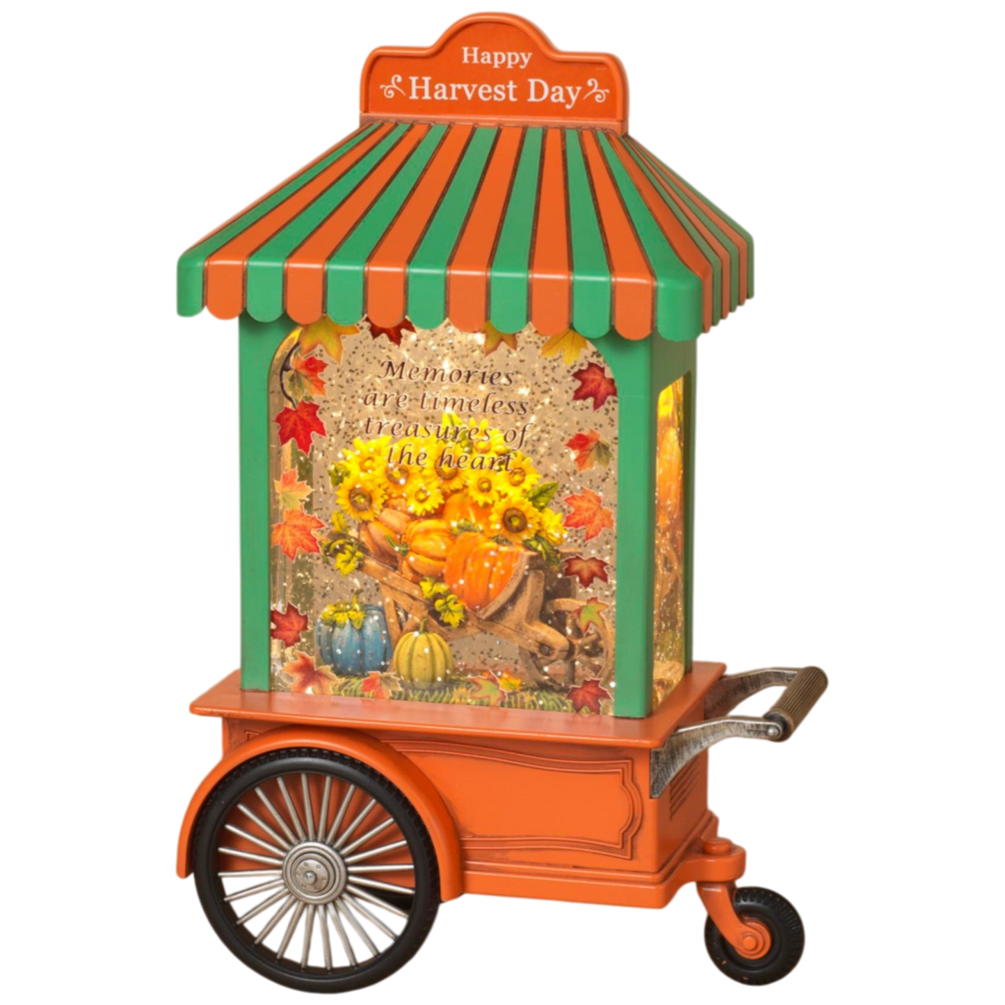 Lighted Spinning Harvest Water Globe Cart