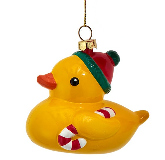 Candy Cane Rubber Duck Ornament - 3.5 Inches