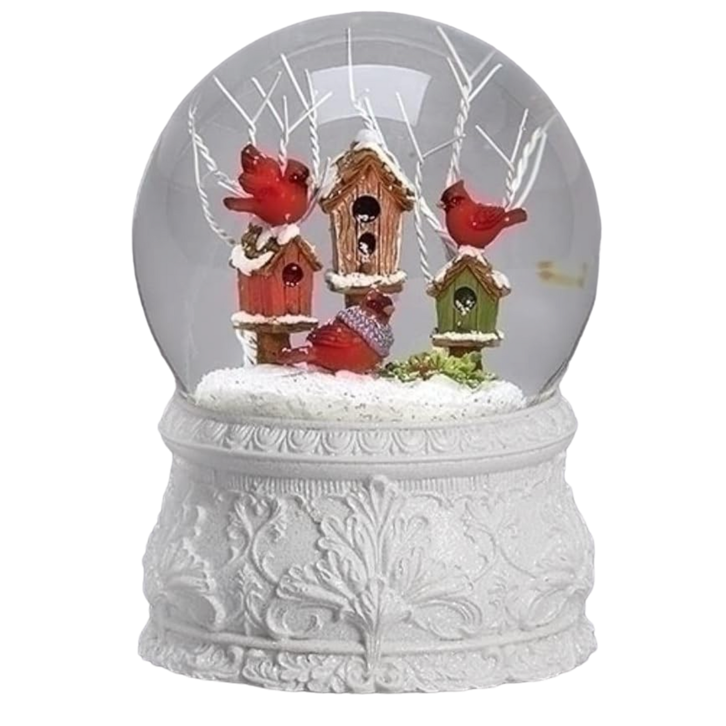 Musical Cardinal Birdhouse Wind Up Snowglobe