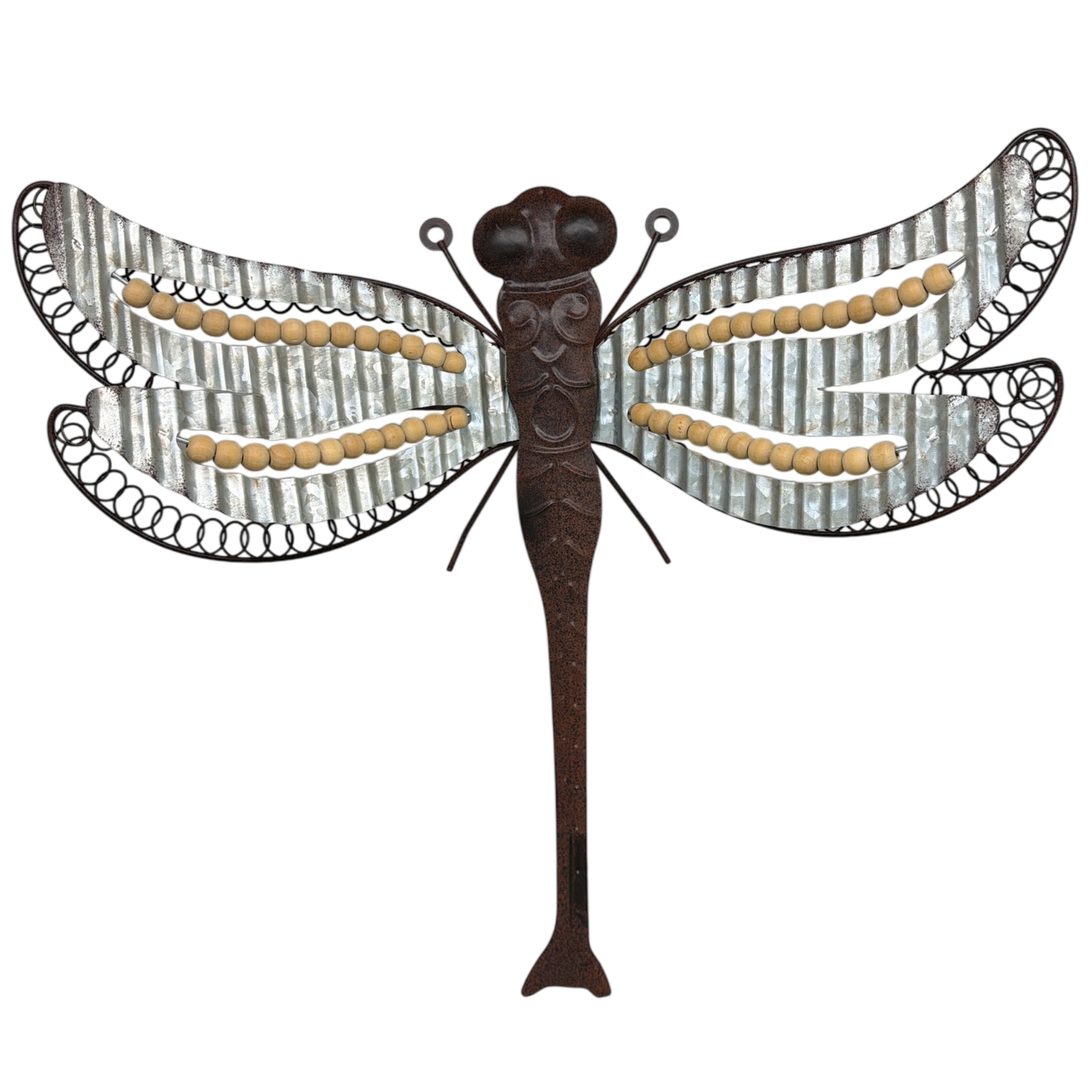 Galvanized Dragonfly Wall Decor With Bead Accents