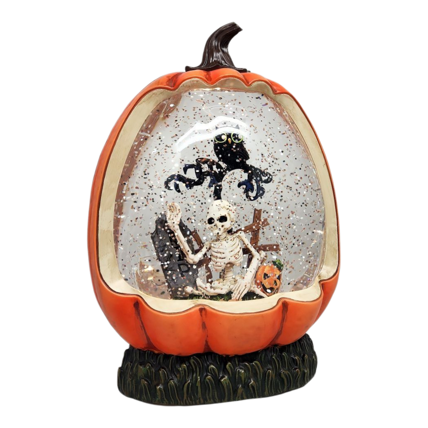 Graveyard Skeleton Lighted Waterglobe Pumpkin