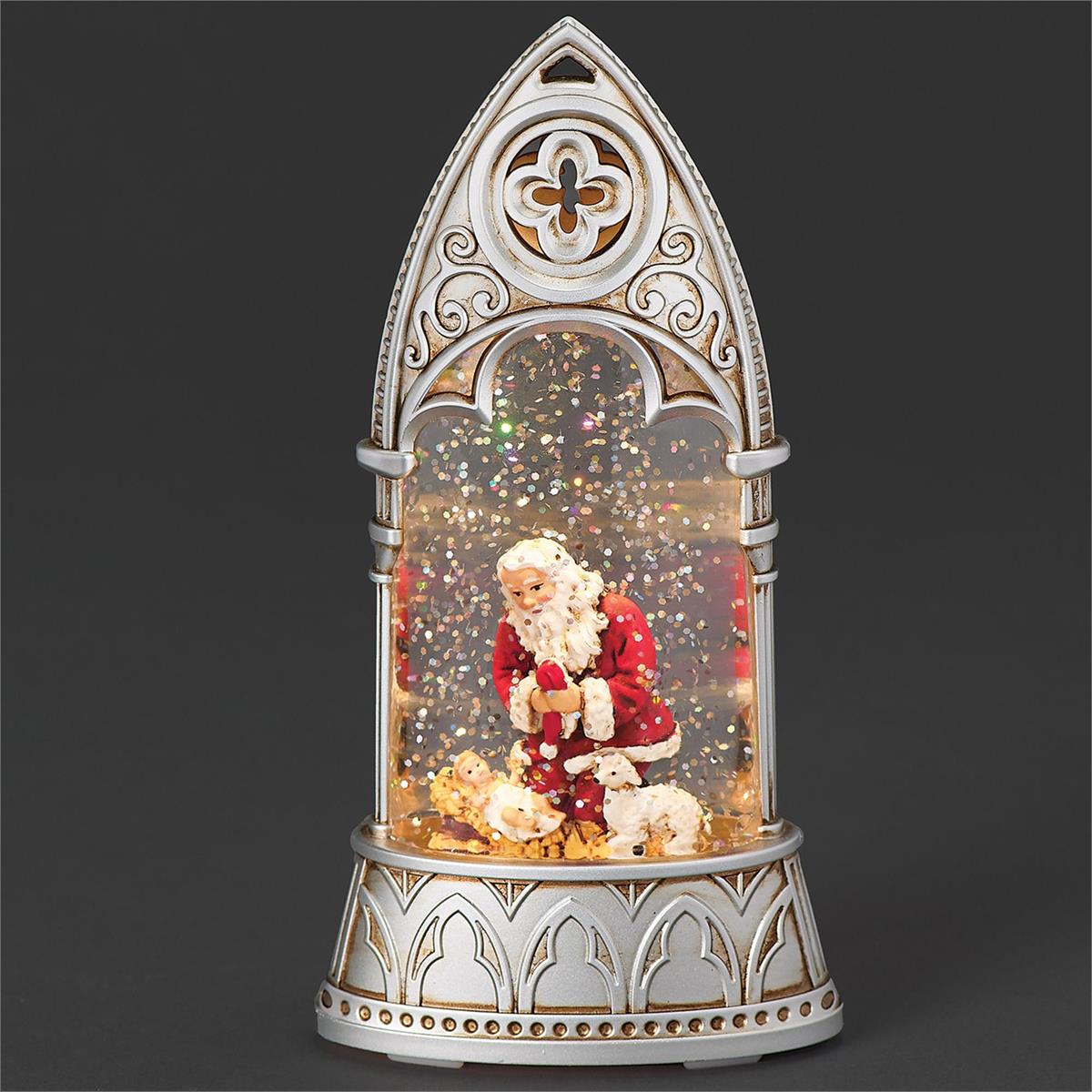 Lighted Kneeling Santa Arch Shimmering Merry Lites Waterglobe