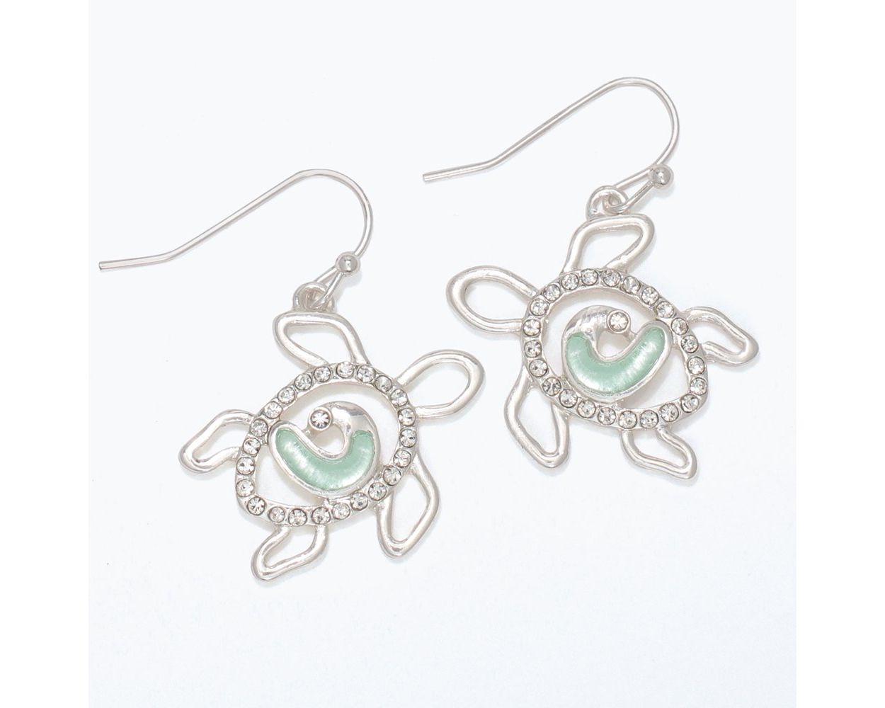 Crystal Turtle Earrings with Mint Swirl