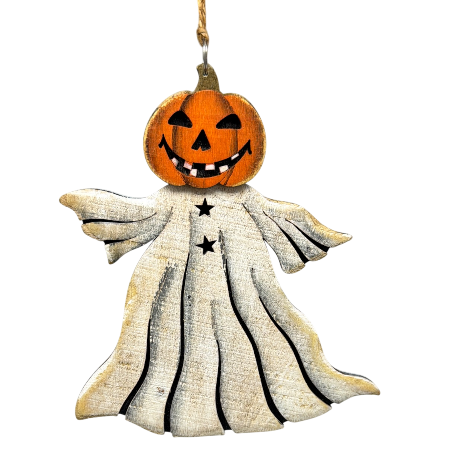 Ghostly Jack O Lantern Wooden Ornament