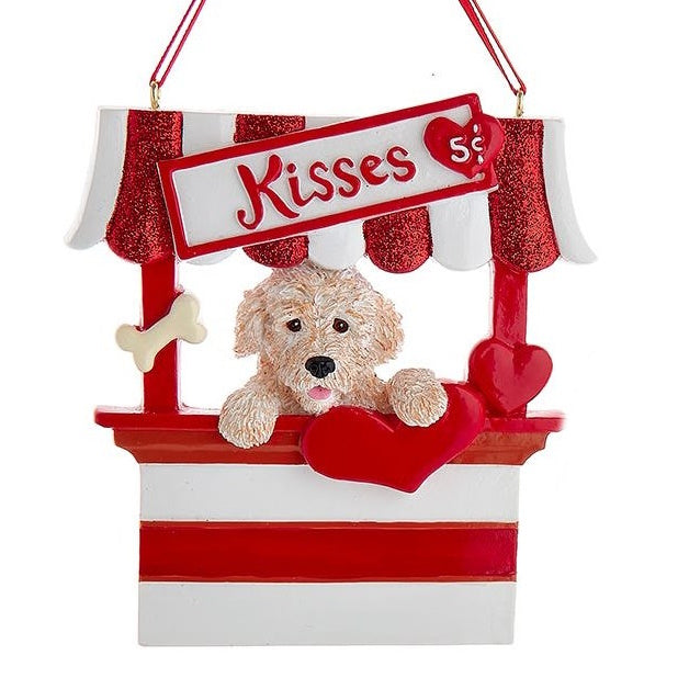 Dog Kisses - Kissing Booth Ornament - Tan Goldendoodle