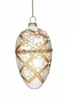 Faberge Style Egg with Gold accent Ornament - Ivory