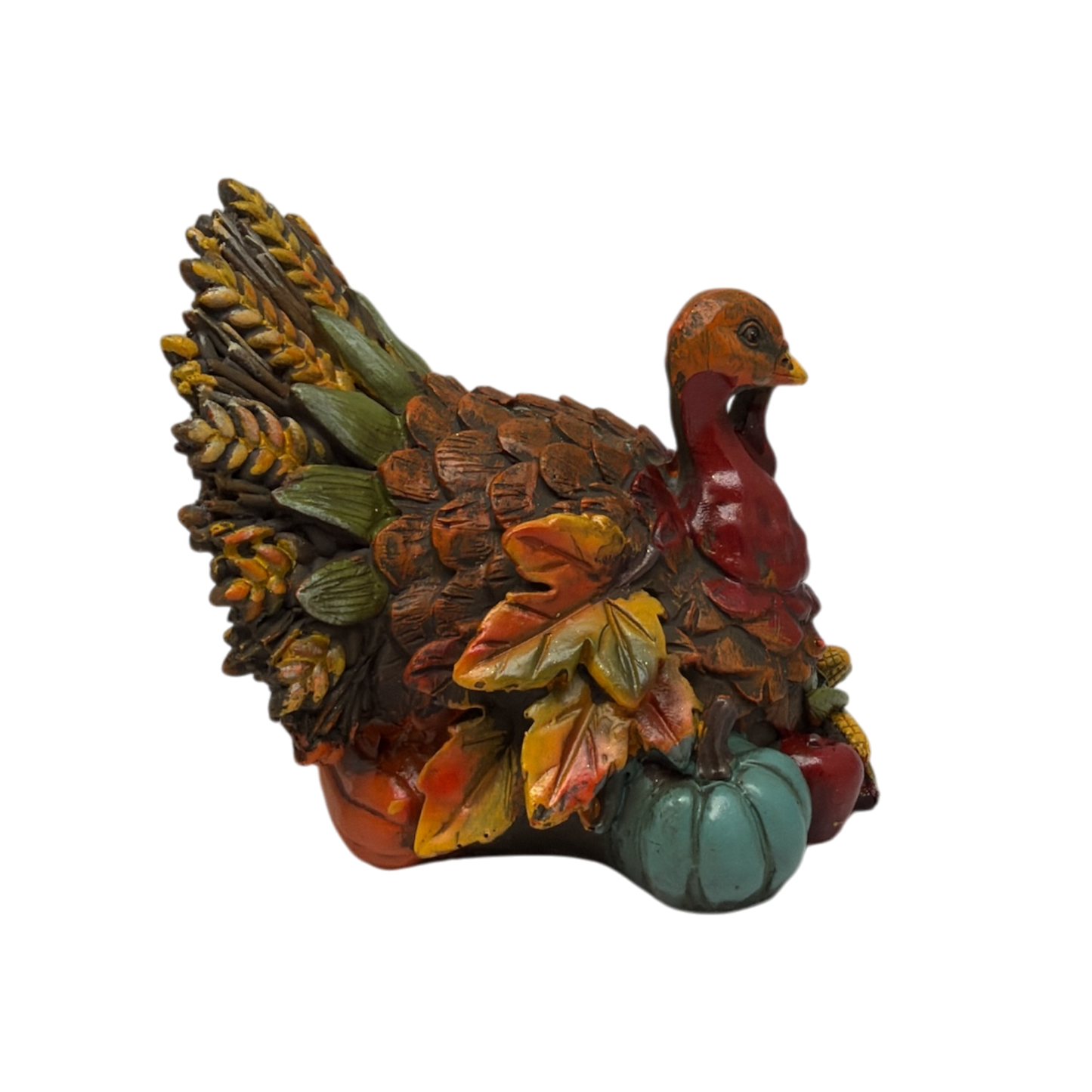 Resin Bountiful Harvest Turkey Figurine Looking Left