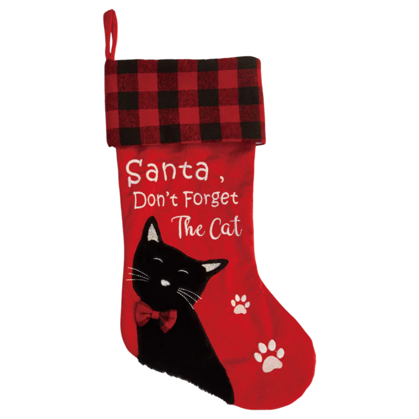 Santa Don't Forget the Cat Stocking - Embroidered