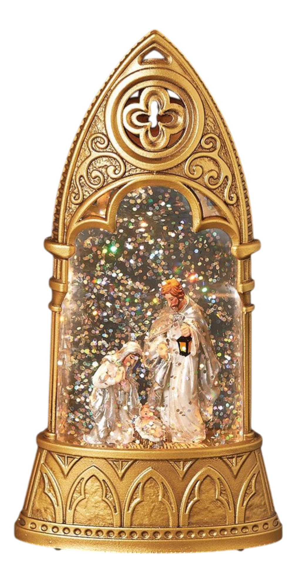 Lighted Holy Family Glitterdome Arch - Gold