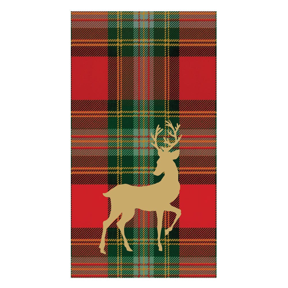 Reindeer Tartan Red Guest Towel / Buffet Napkin