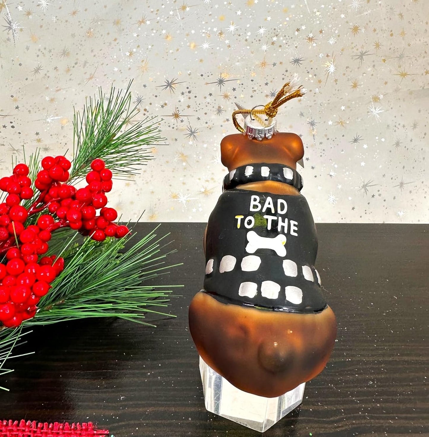 Bulldog Glass Figurine Ornament - Bad to the Bone