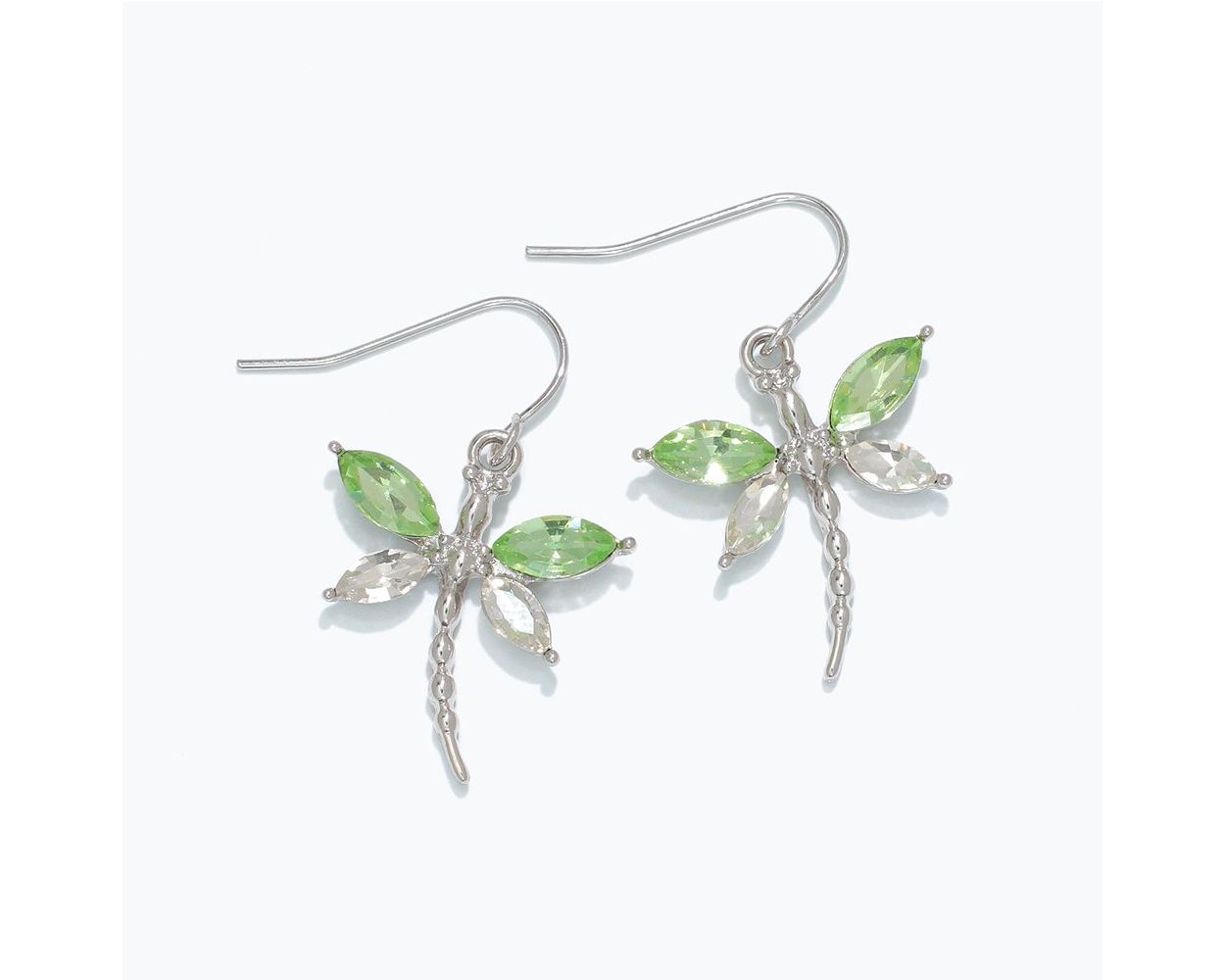 Fanciful Crystal Dragonfly Earrings – Spring Green & Clear
