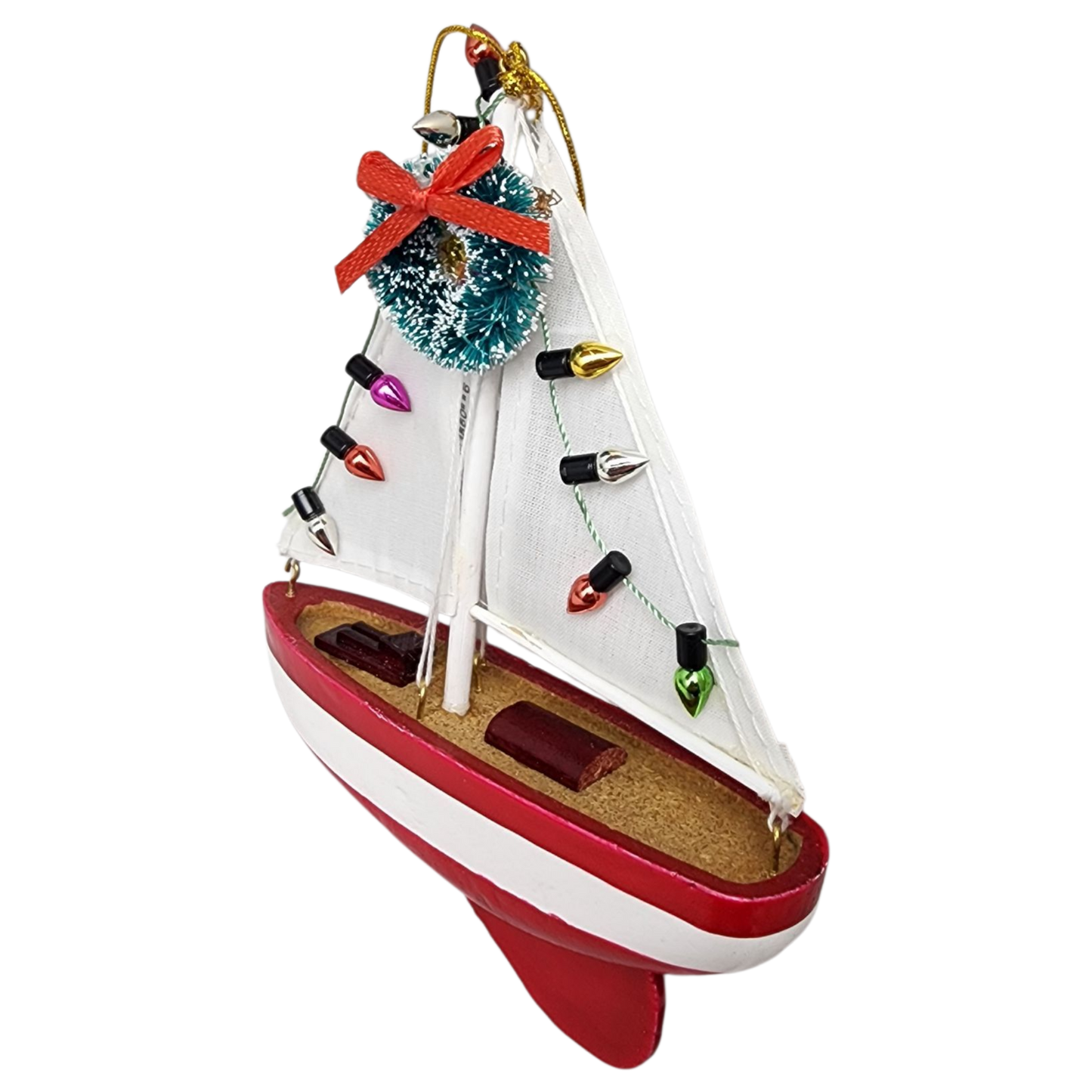 Festive Sailboat Hanging Ornament -