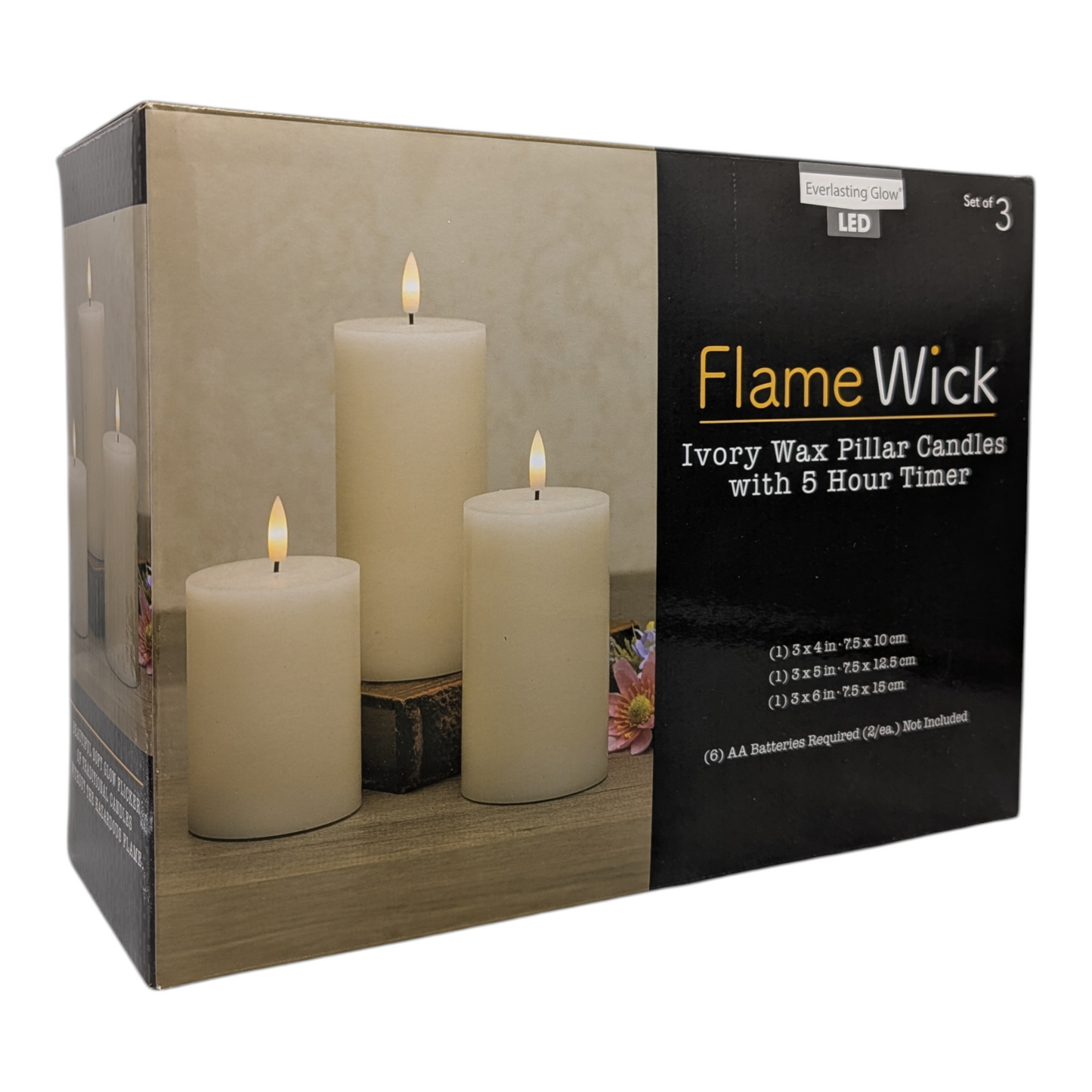 FlameWick Ivory Wax Pillar Candle Set