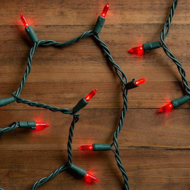 Red LED String Lights - 100 Light - Green Wire
