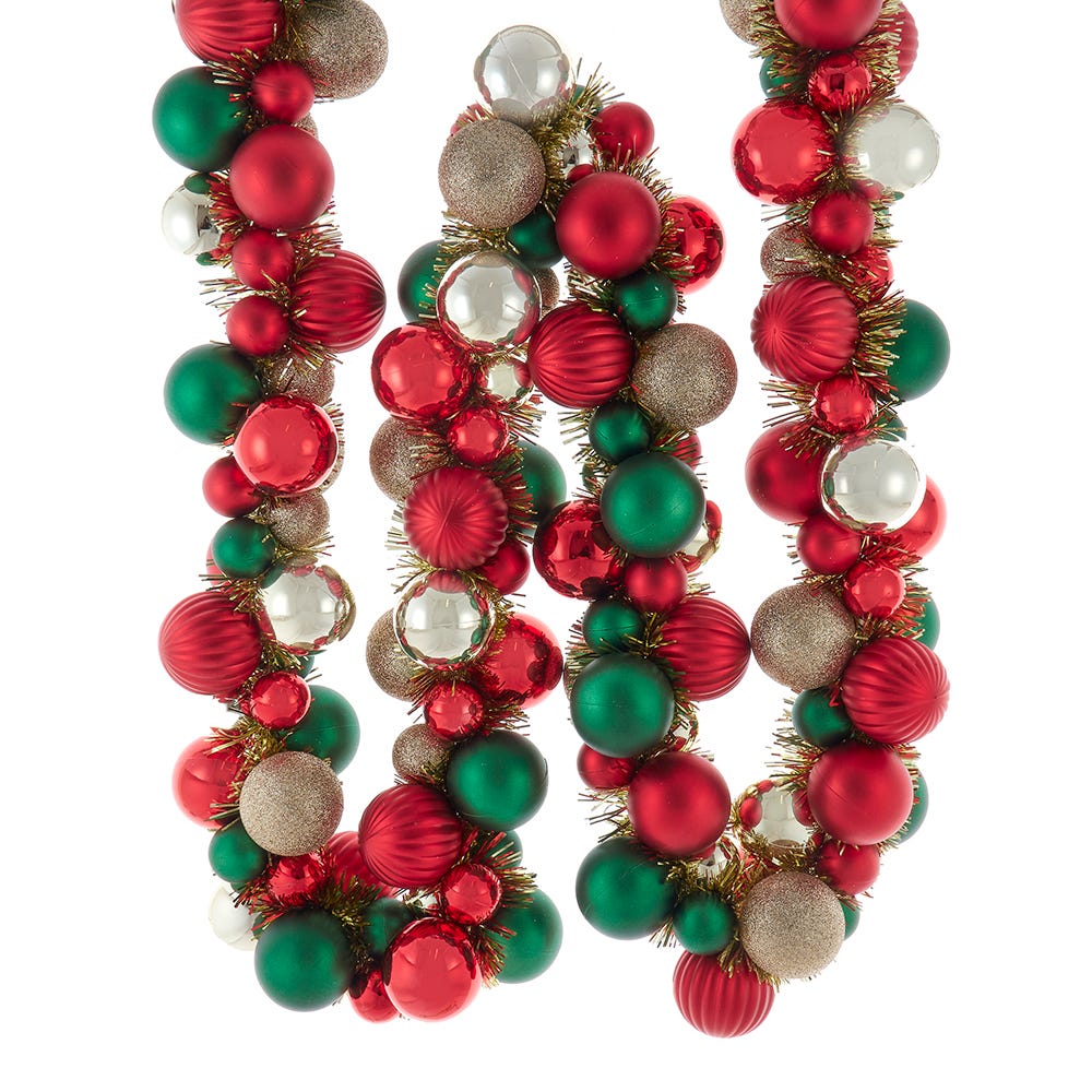 Red, Green & Gold Ball With Tinsel Garland - 6 Feet Long