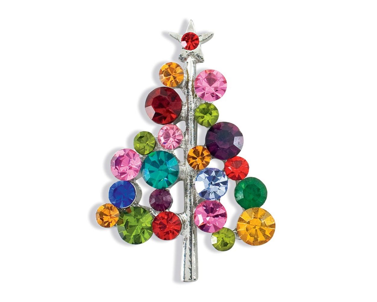 Sparkling Multicolor Jeweled Holiday Tree Pin