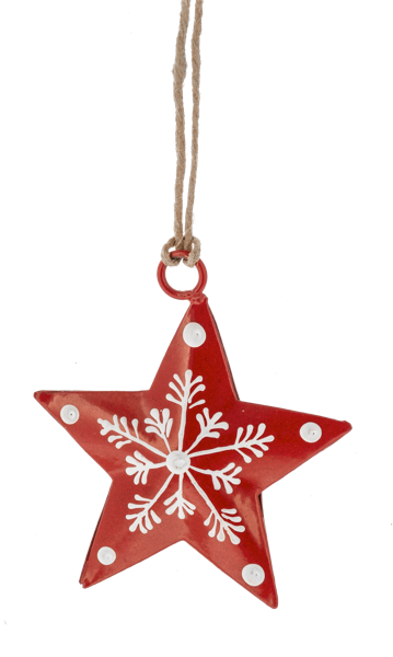 Mini Metal Star Ornament - Red With White Snowflake