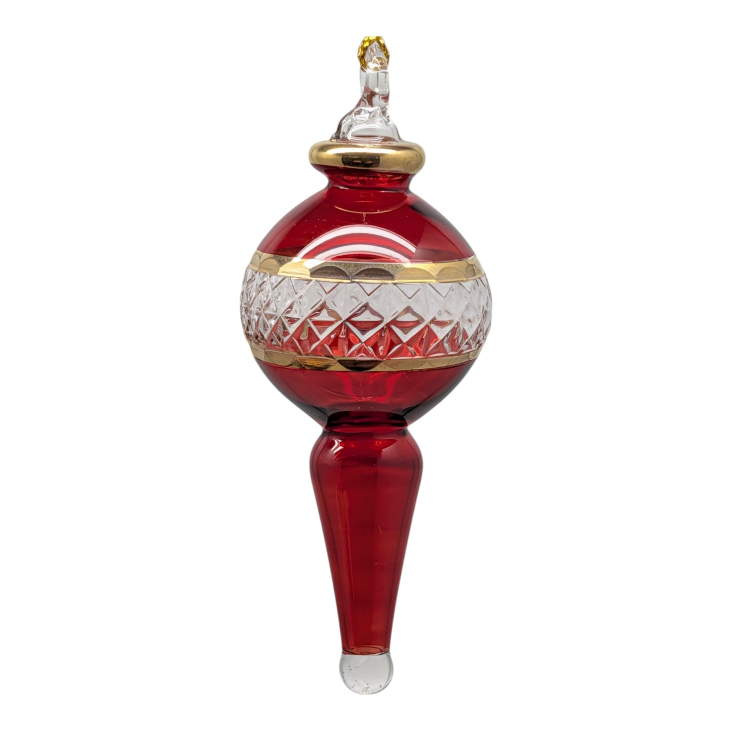 Lattice Glass Ornaments With Gold Accents - Red Ball with Finial