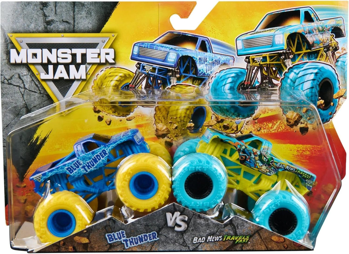 Monster Jam - 1:64 scale die-cast 2-Pack - Blue Thunder vs Bad News Travels Fast