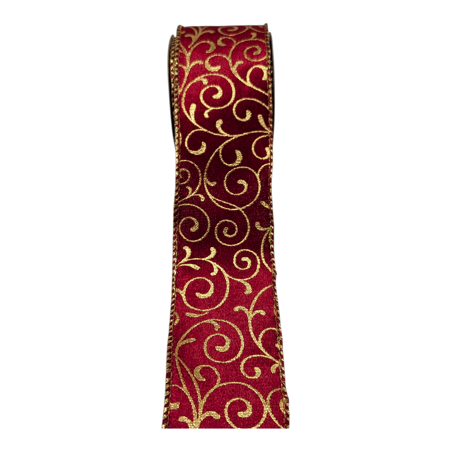 2.5" x 3 Yard Christmas Ribbon - Red Gold Scrollwork