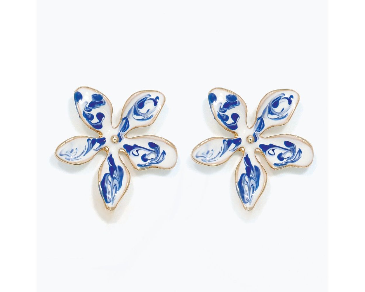 Marbled Blue & White Flower Earrings