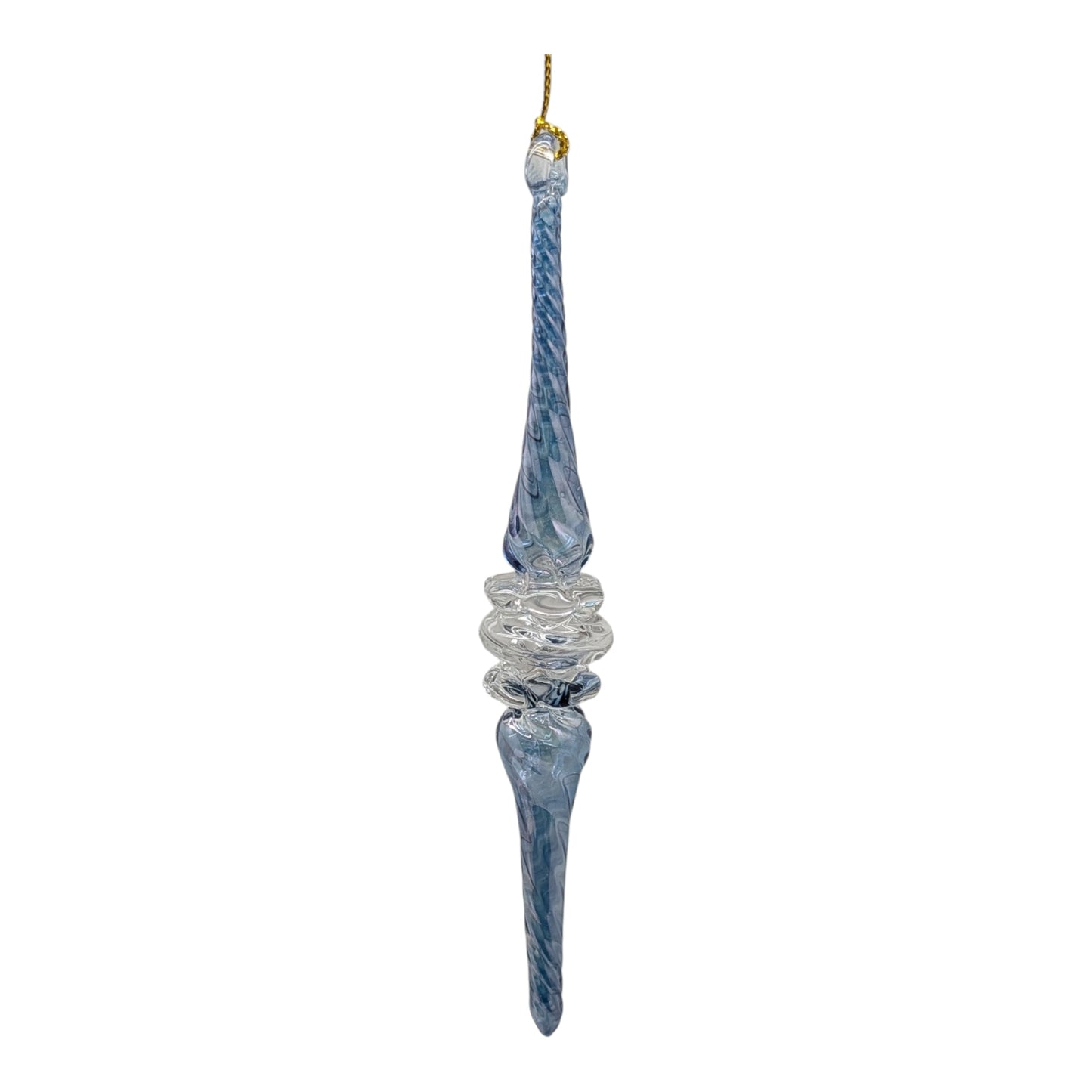 Outer Swirl Icicle Glass Ornaments - Blue - Clear Center