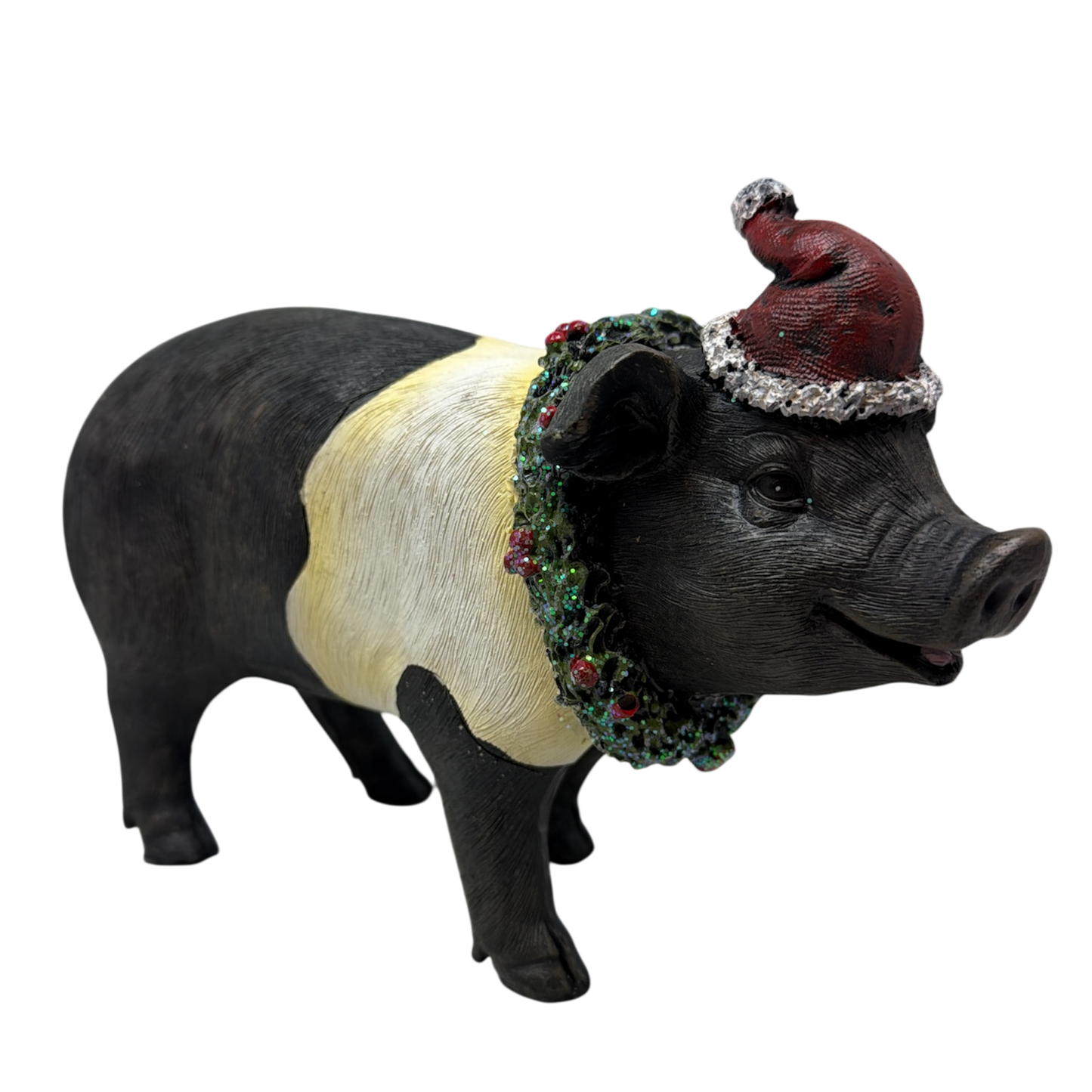 Pig Wearing Wreath Figurine