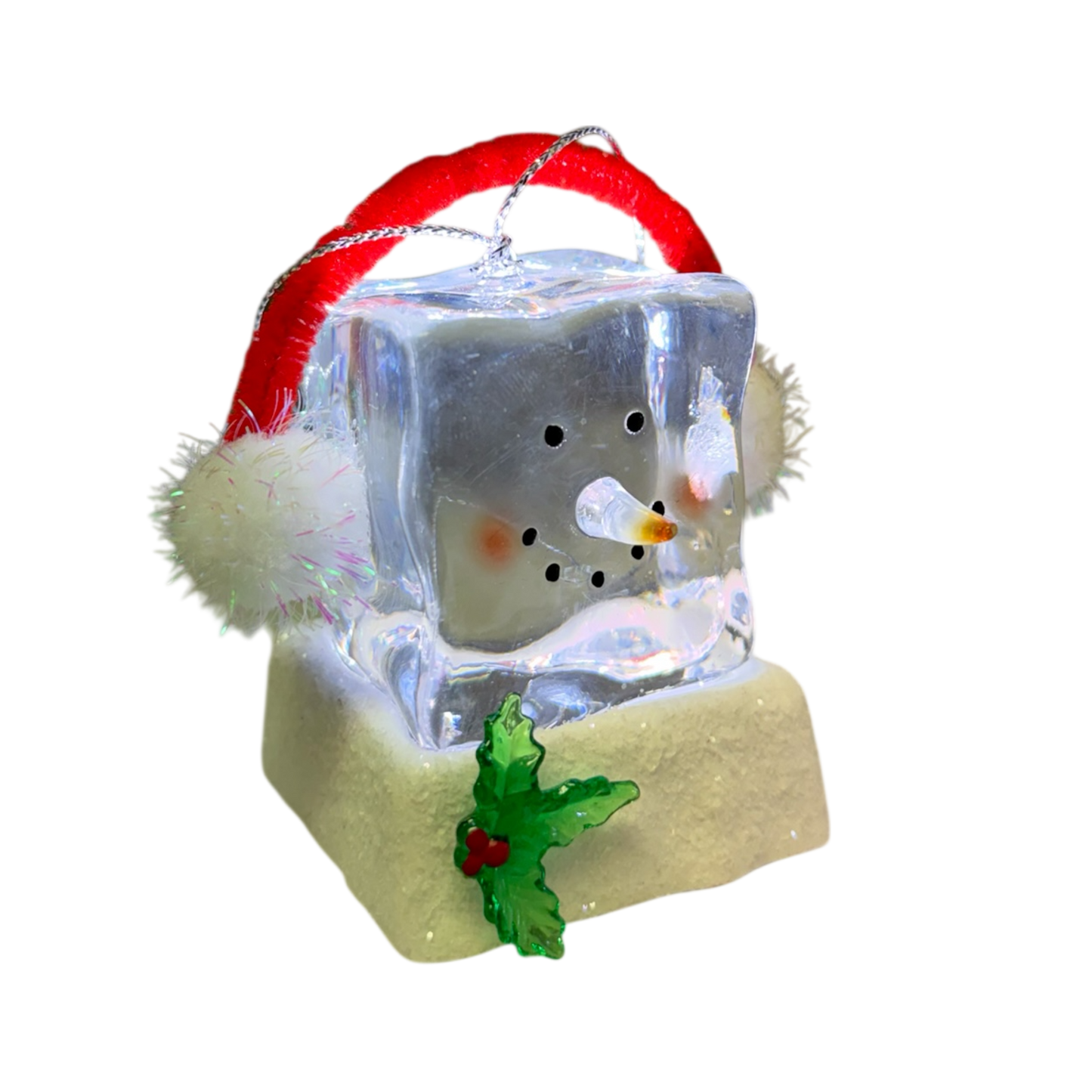 Lighted Snowman Cube with Earmuffs Ornament