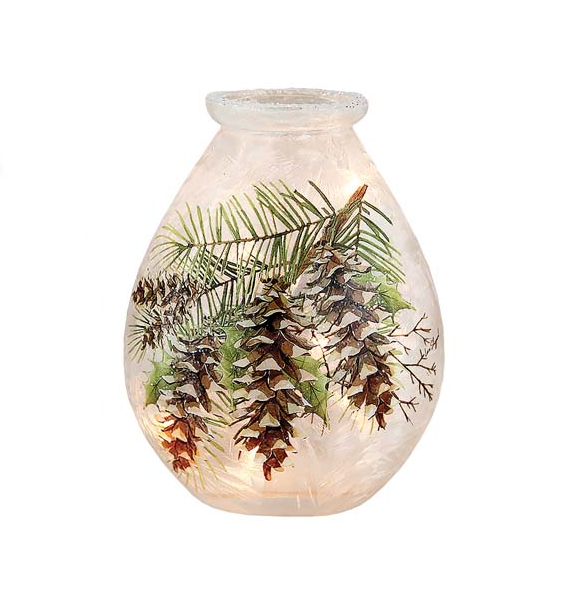 Lighted 5 inch Glass Vase - Evergreen Elegance