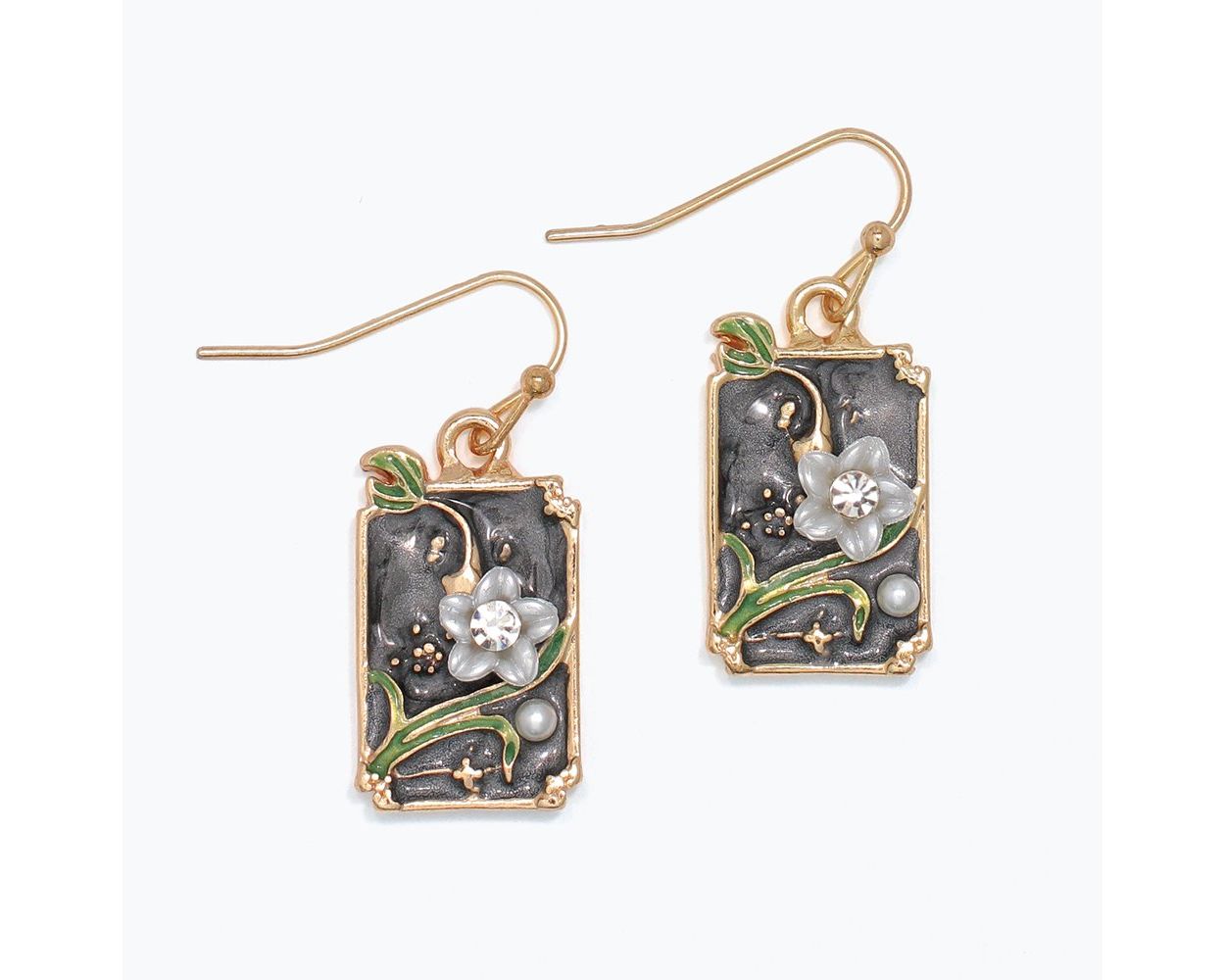 Enameled Garden Bloom Earrings with Pearls and Crystals