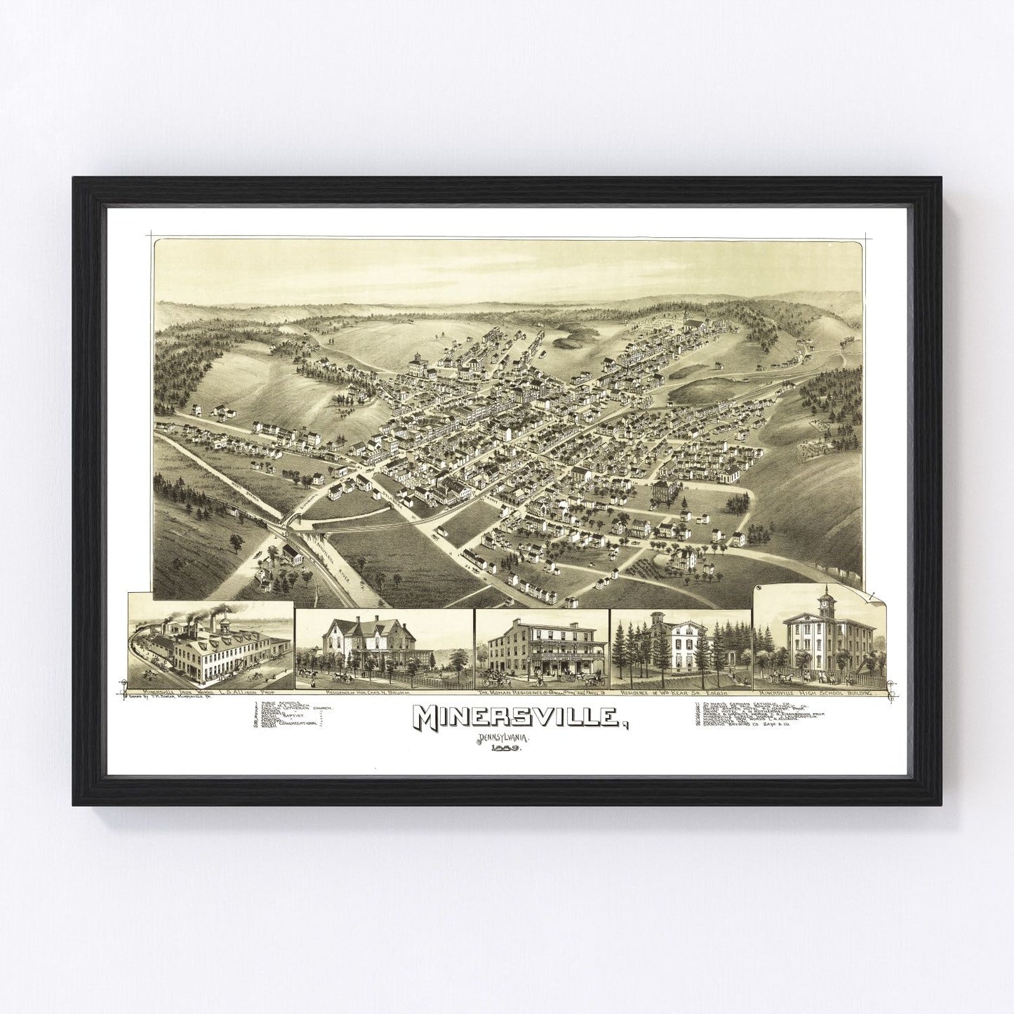 Vintage Map of Minersville, Pennsylvania 1889