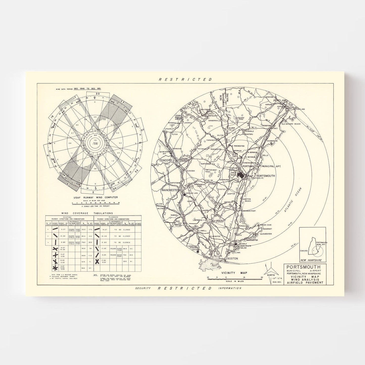 Vintage Map of the Portsmouth Municipal Airport Vicinity, 1951