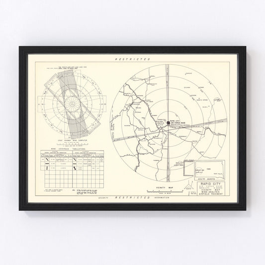 Vintage Map of the Rapid City Air Force Base Vicinity, 1952