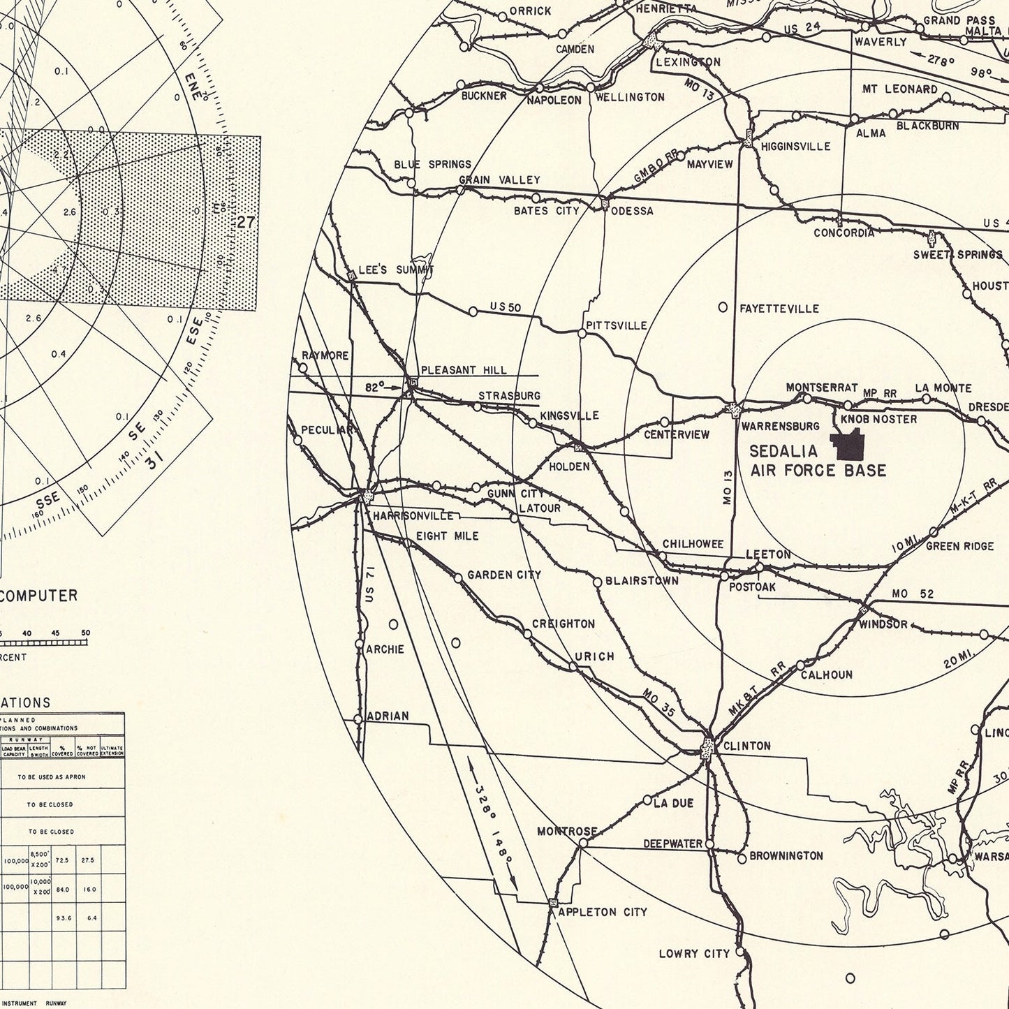 Vintage Map of the Sedalia Air Force Base Vicinity, 1951