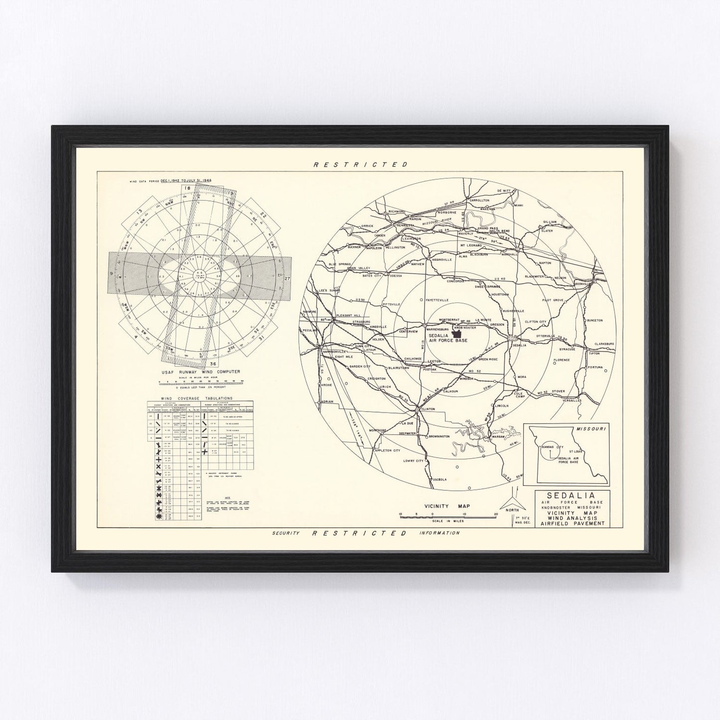 Vintage Map of the Sedalia Air Force Base Vicinity, 1951